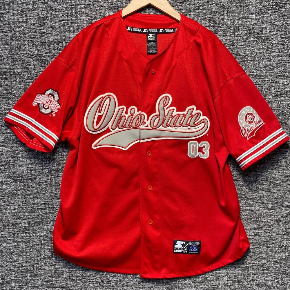 Vintage Starter Ohio State Buckeyes Baseball Jersey Mens XL Red Stitched #03 OSU